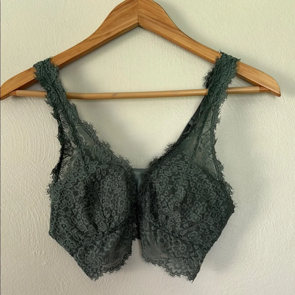 Aerie Green Lace Bralette with Scalloped Trim medium - Picture 1 of 6